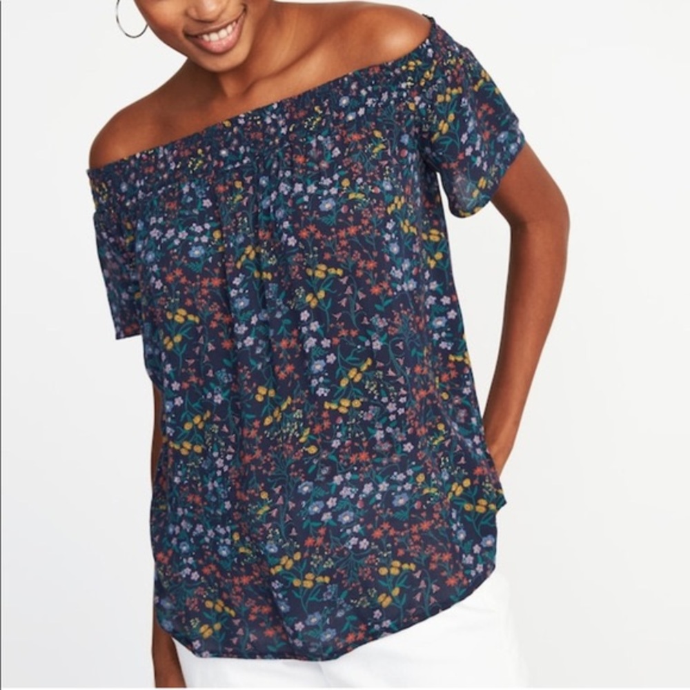 Old Navy relaxed off shoulder top in navy floral